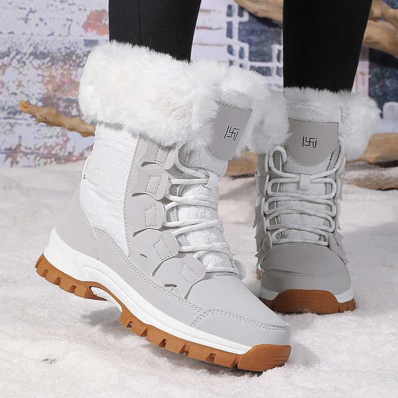 Damen Winterstiefel mit isolierendem Kunstfellkragen und rutschfester Sohle Drune