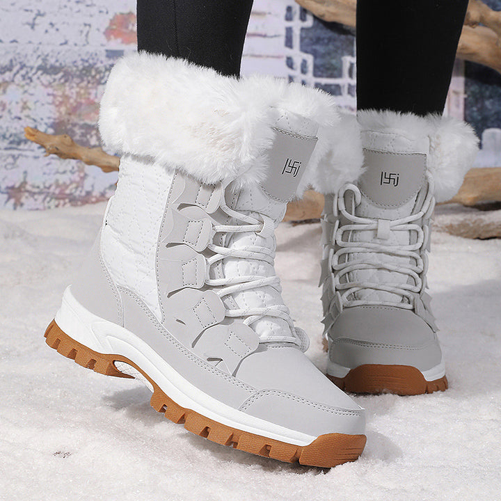 Damen Winterstiefel mit isolierendem Kunstfellkragen und rutschfester Sohle Drune