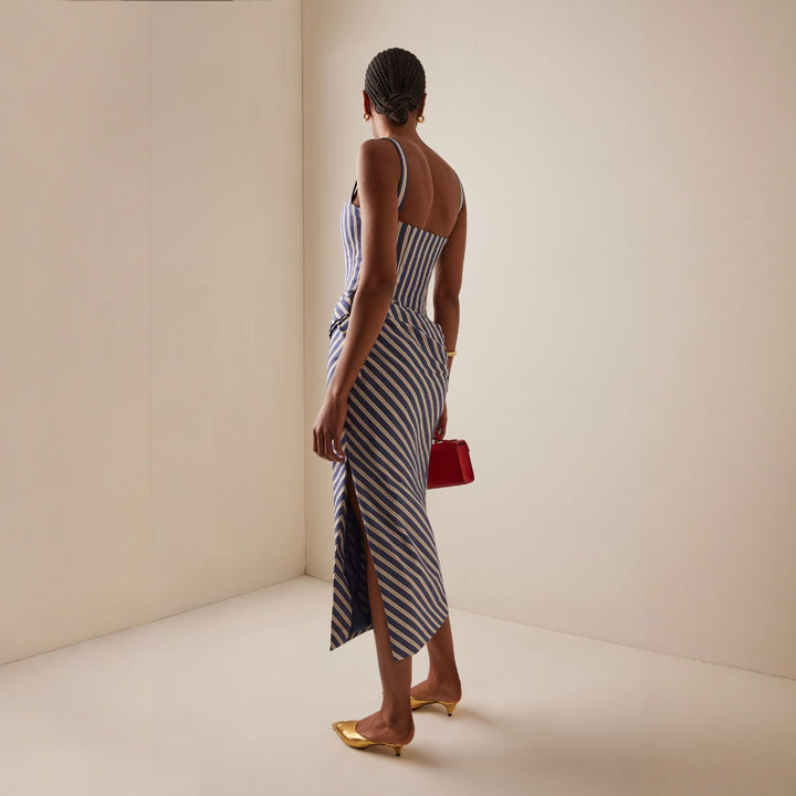 Damen Maxikleid mit asymmetrischen Drapierungen und hohem Schlitz Drune