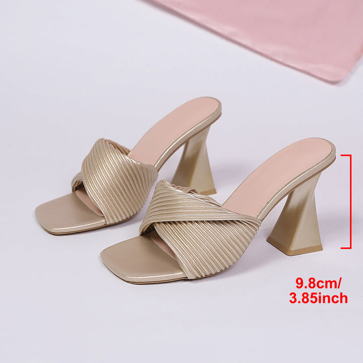Damen Schicke Mules mit modernem Falten-Design und komfortablem Blockabsatz Drune