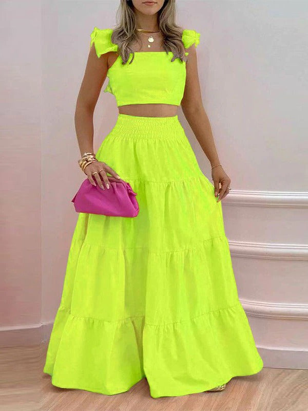 Damen Zweiteiliges Sommer-Outfit mit Volants Drune