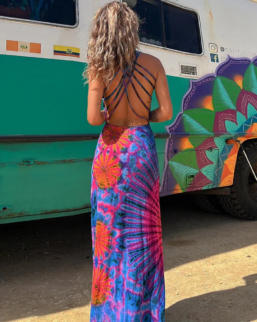 Drune | Maxi Kleid mit Spitze und Tie-Dye-Print