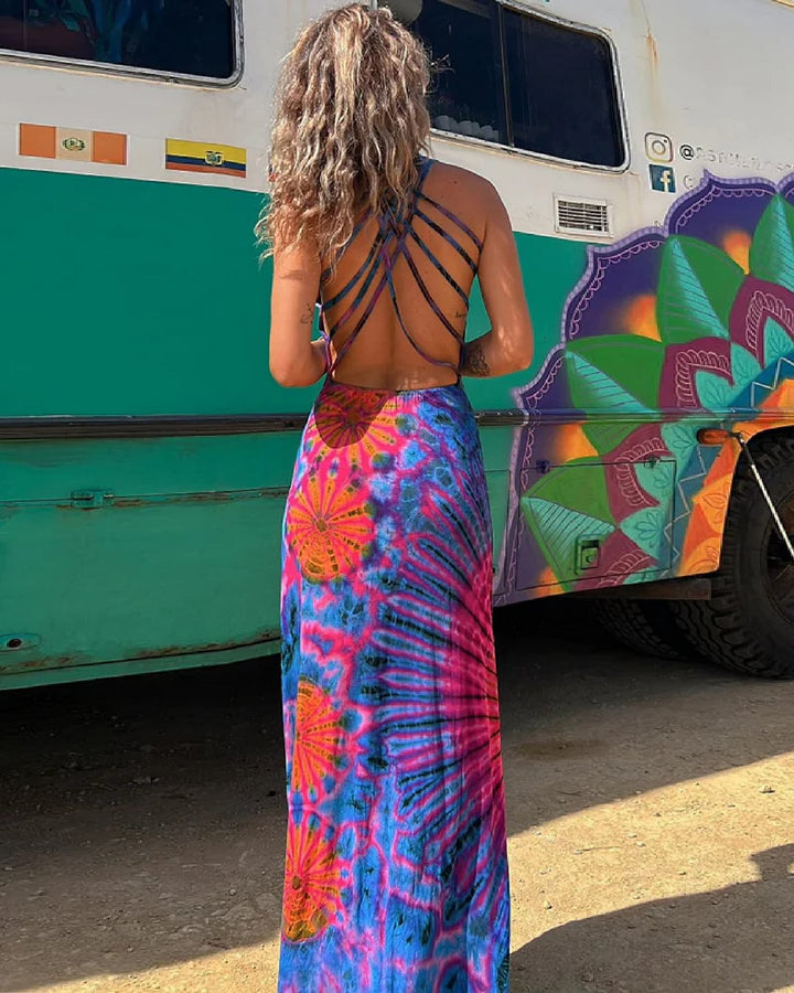 Drune | Maxi Kleid mit Spitze und Tie-Dye-Print
