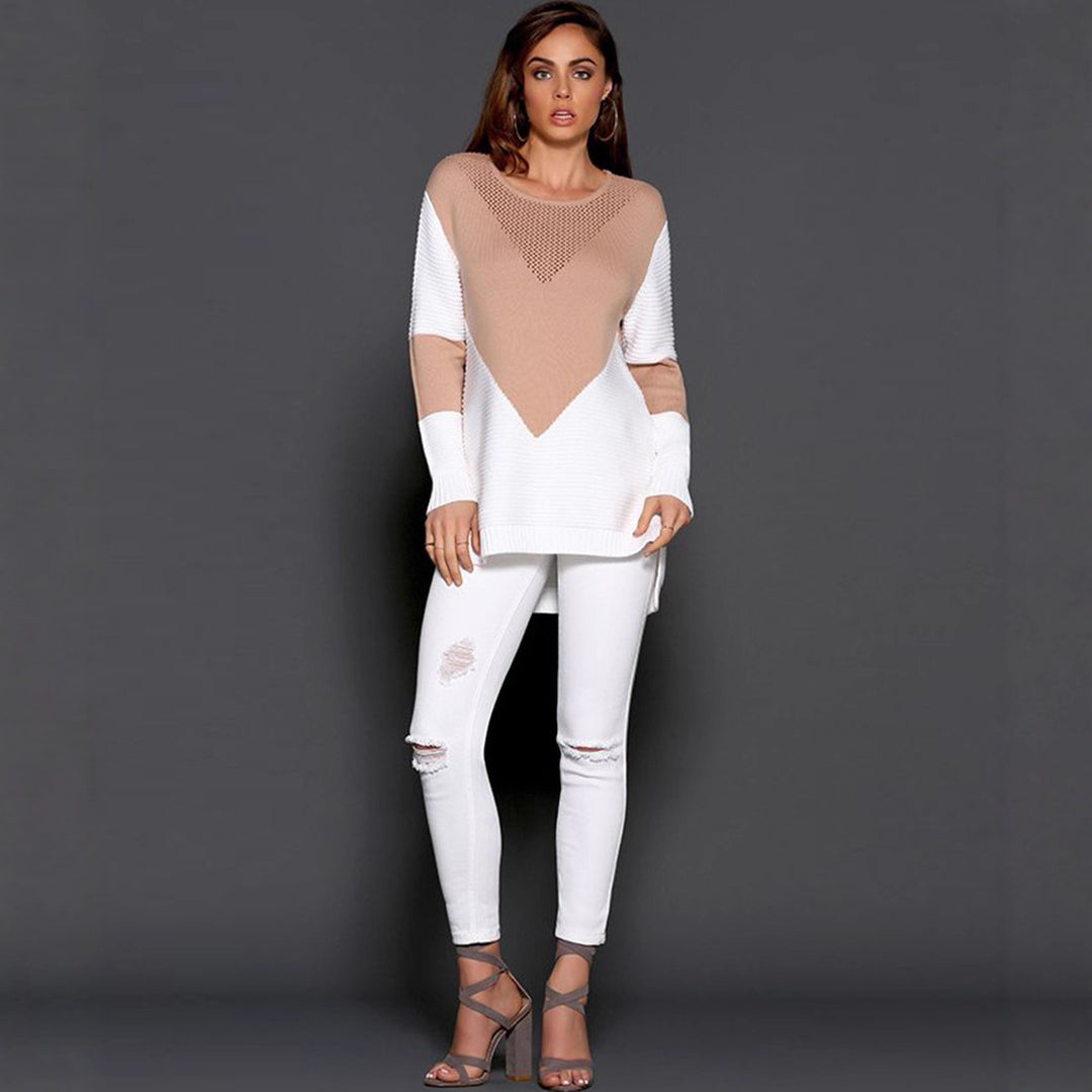 Damen Strickpullover mit modischem Strukturdesign und kontrastierenden Ärmeln Drune
