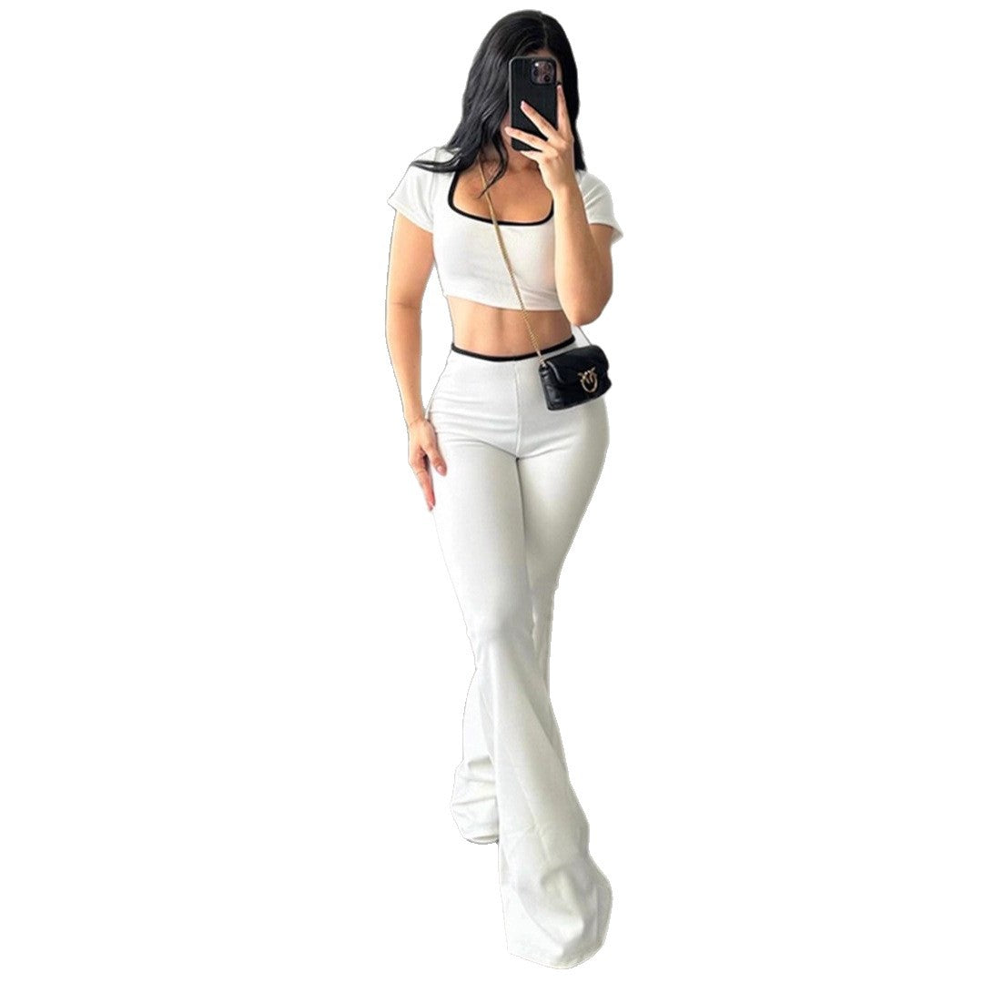 Damen sportliches Zweiteiler-Set mit weitem Bein und kurzem Oberteil Drune