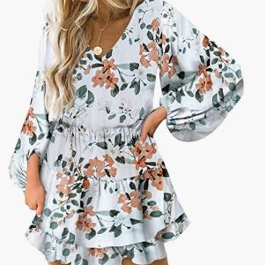 Damen Kurzarm Kleid mit voluminösen Puffärmeln Drune