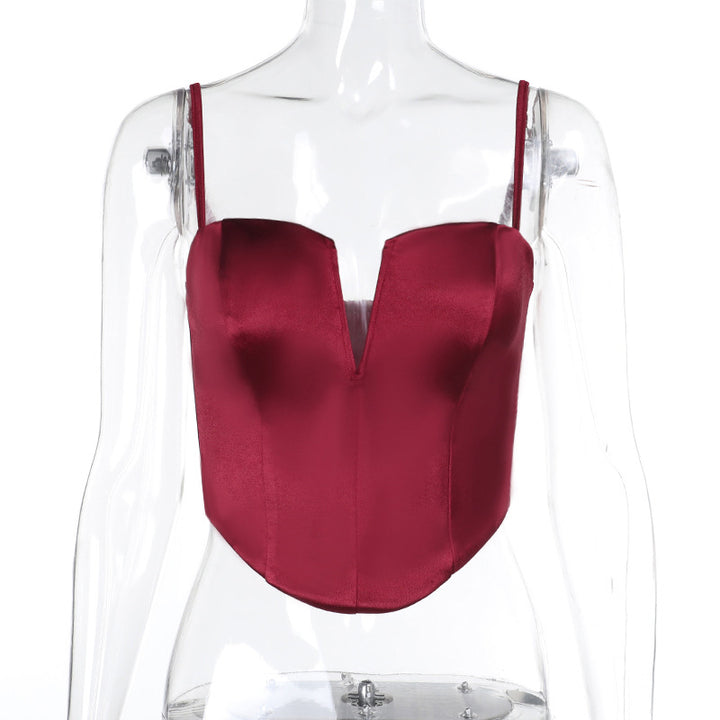 Damen Satin-Bustier mit V-Ausschnitt und verstellbaren Trägern Drune