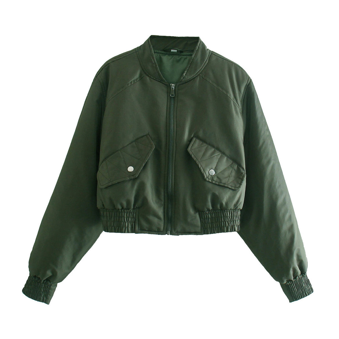 Damen modische cropped Bomberjacke mit praktischen Taschen und elastischen Bündchen Drune