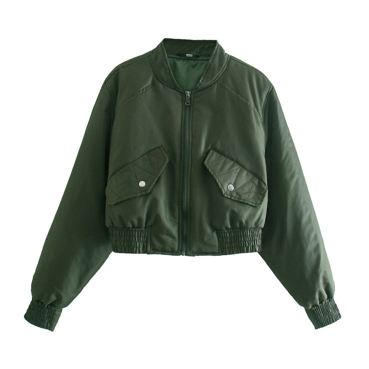 Damen modische cropped Bomberjacke mit praktischen Taschen und elastischen Bündchen Drune
