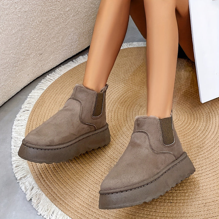 Damen  gefütterte Chelsea-Boots im Velours‑Look mit hohem Plateau‑Sohlenprofil und weichem Innenfutter Drune