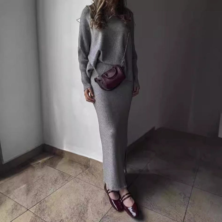 Femme Chic Strick Maxi Kleid Set Drune