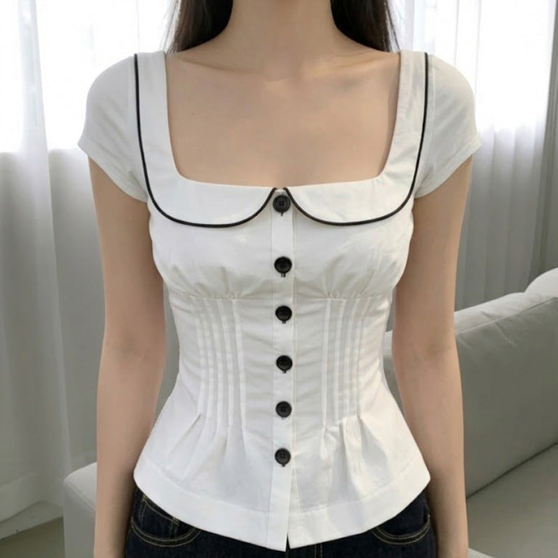 Damen tailliertes Blusenshirt mit schickem Kragen Drune