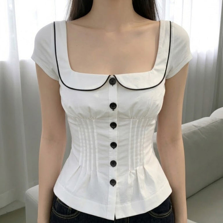 Damen tailliertes Blusenshirt mit schickem Kragen Drune