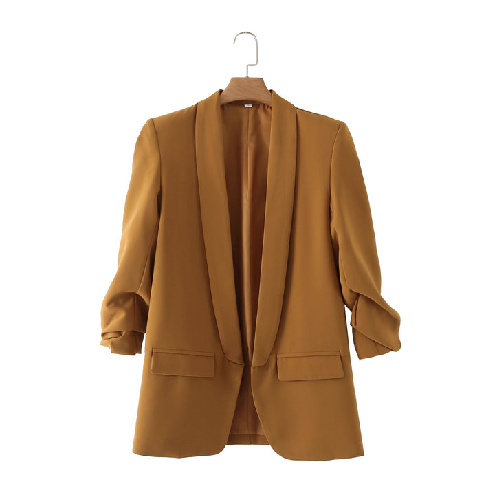 Damen eleganter Blazer mit gekrempelten Ärmeln und praktischen Taschen Drune