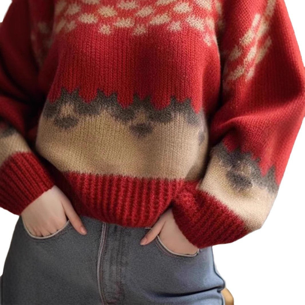 Damen Großer, lässiger Strickpullover mit grafischem Muster Drune
