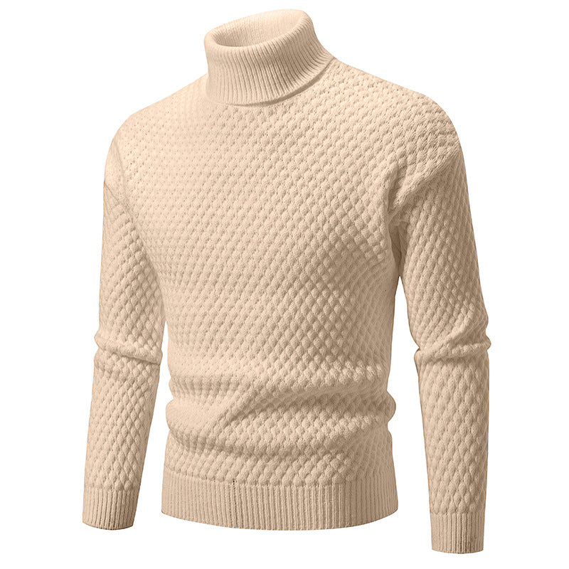 Herren Strickpullover mit hohem Kragen und strukturierter Oberfläche Drune