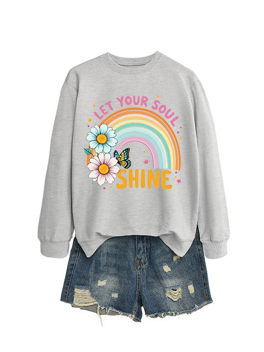 Damen Sweatshirt mit buntem Farbverlauf und floralem Grafikdesign Drune