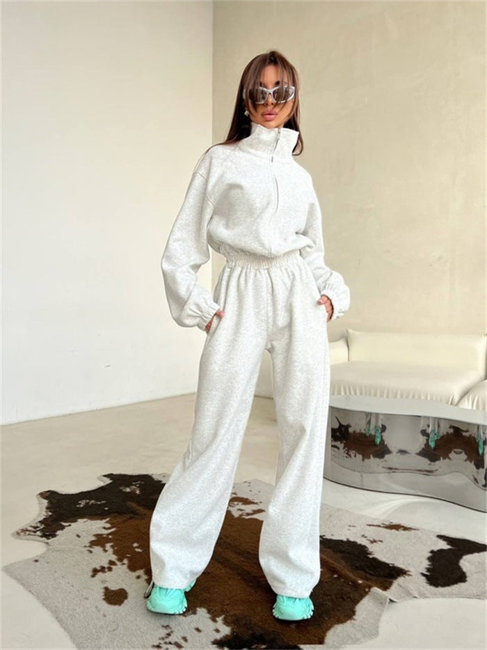 Damen Fleece-Langarm-Set mit hohem Kragen und weitem Schnitt Drune