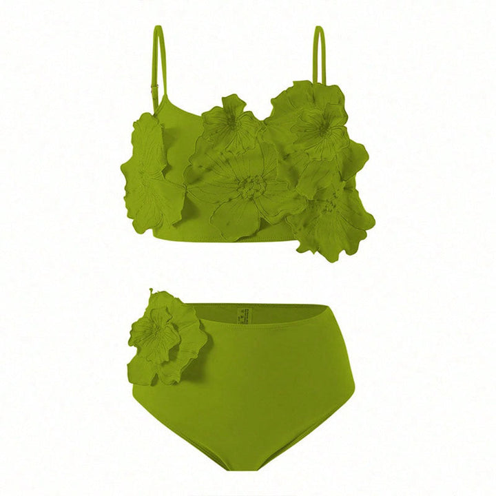 Damen Bikini-Set mit floralem 3D-Design und hochgeschnittenem Unterteil Drune