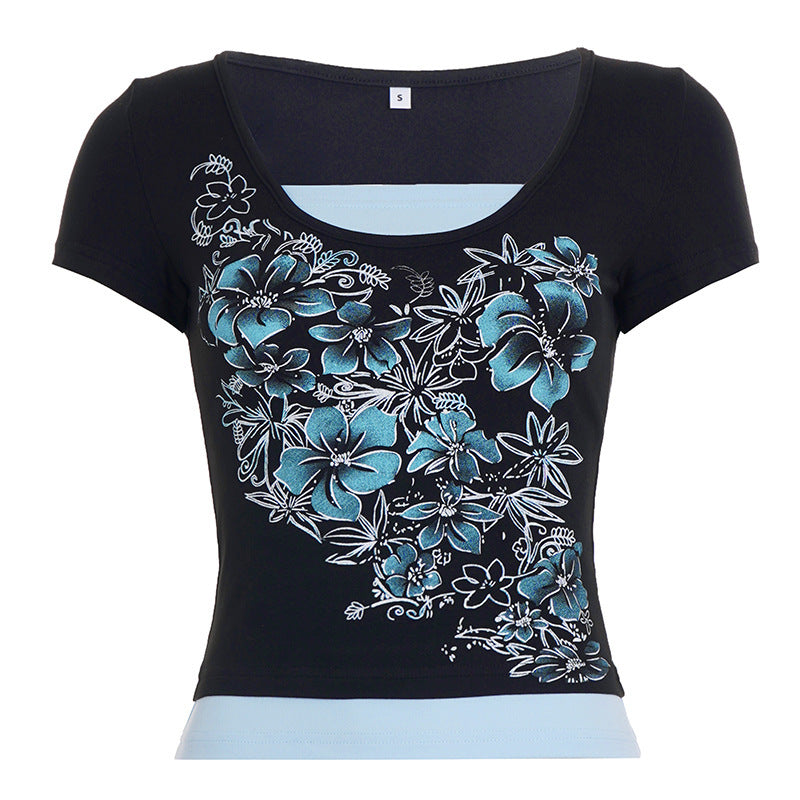 Damen T-Shirt mit floralem Druck und figurbetonendem Schnitt Drune