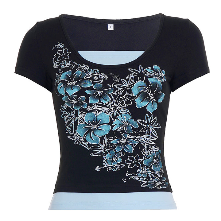 Damen T-Shirt mit floralem Druck und figurbetonendem Schnitt Drune