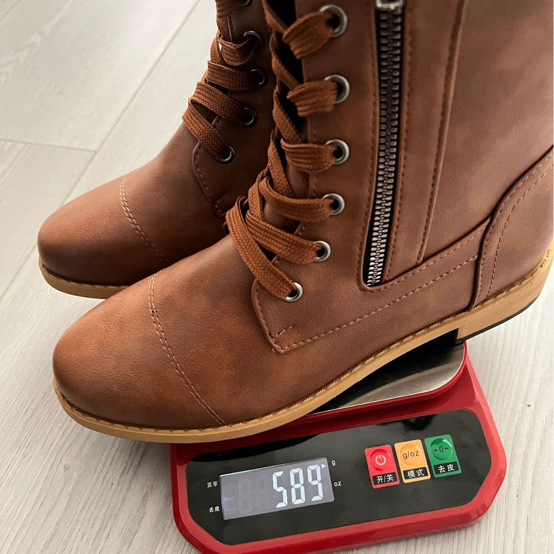 Damen nan robuste Schnür-Bikerstiefelette mit seitlichem Reißverschluss und Ziergurt Drune