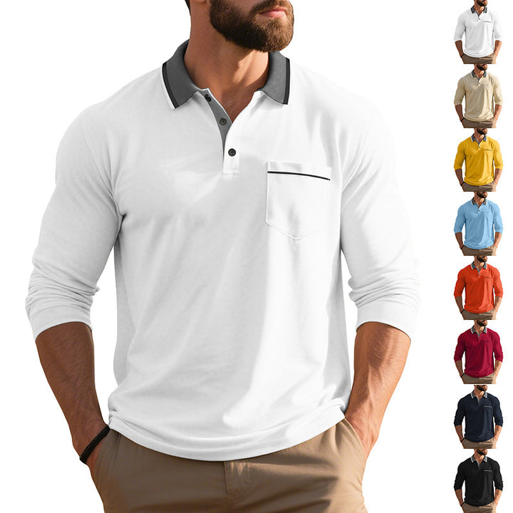 Herren Langarm-Polohemd mit modischem Kragen und praktischer Brusttasche Drune