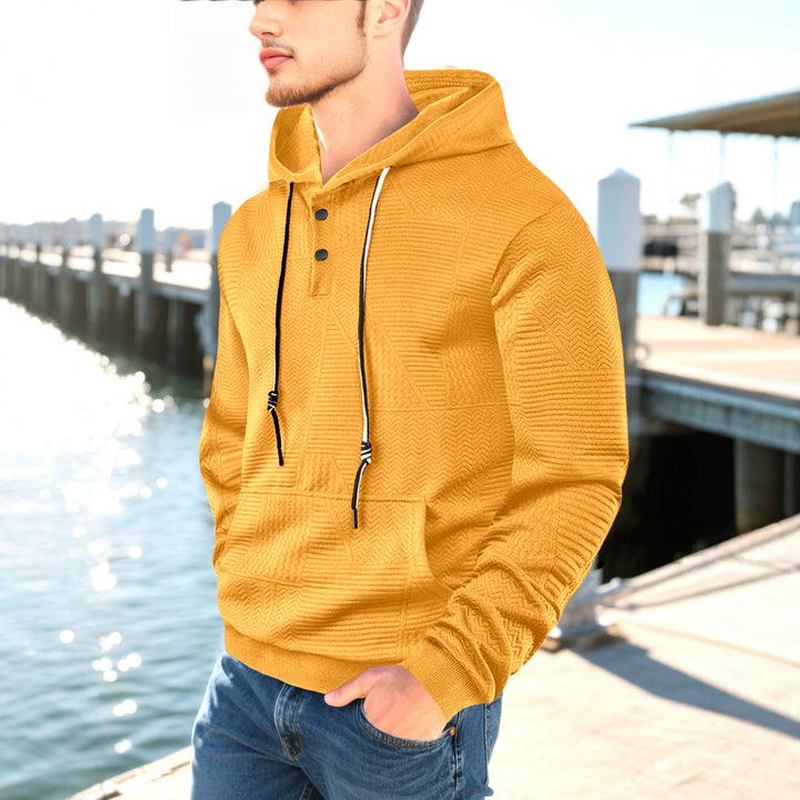 Herren nan geometrischer Struktur-Kapuzenpullover mit Henley-Blende und Kängurutasche Drune