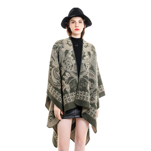 Damen Eleganter Poncho mit kunstvollem floralen Muster und luxuriösem Feel Drune