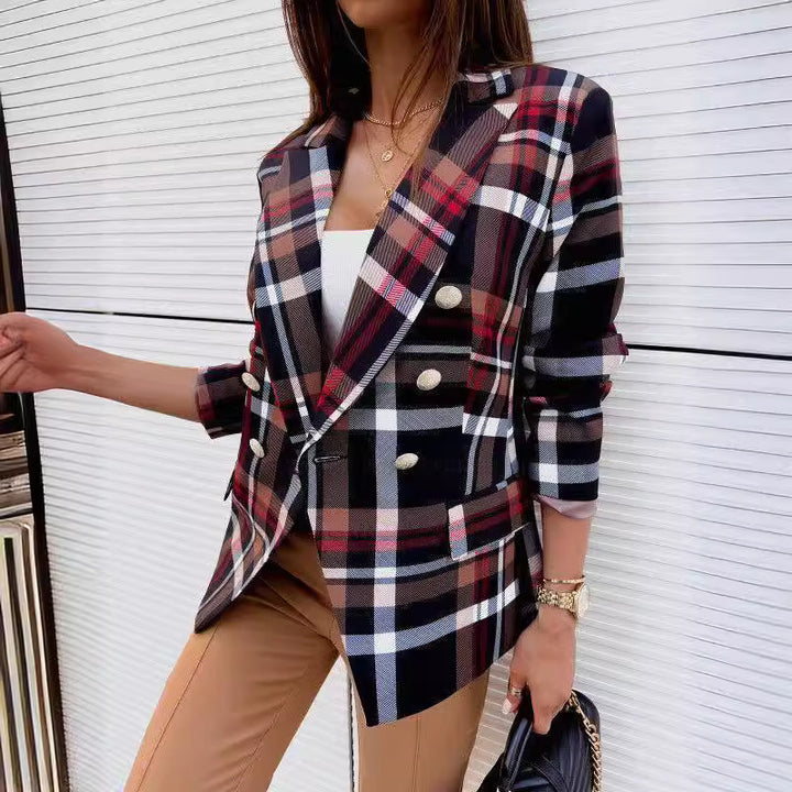 Damen Karierter Blazer mit doppelter Knopfleiste und schickem Schnitt Drune
