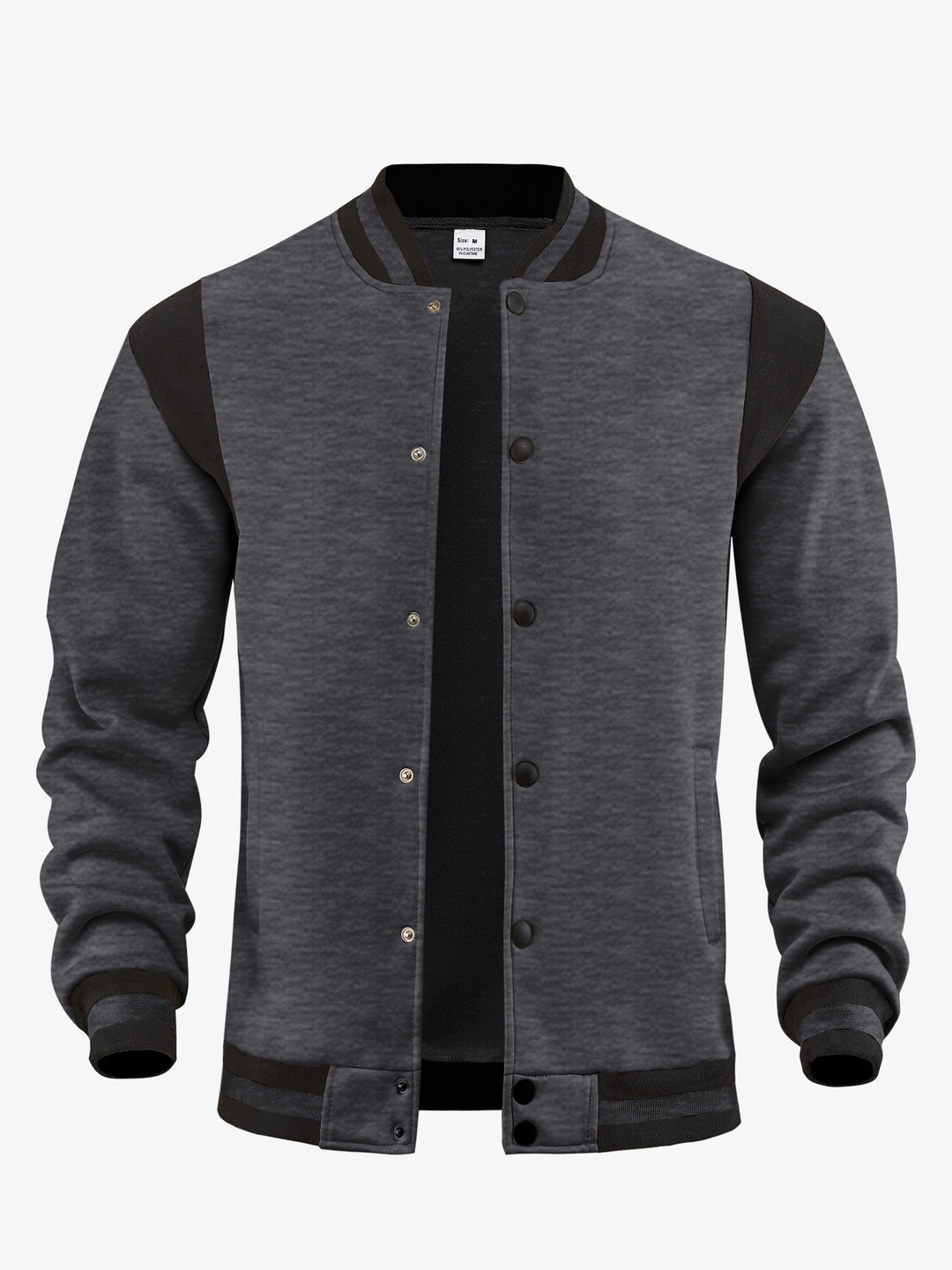 Herren nan legere Baseballjacke in Sweatqualität mit Druckknopfleiste geripptem Kragen und kontrastierendem Schulterbesatz Drune