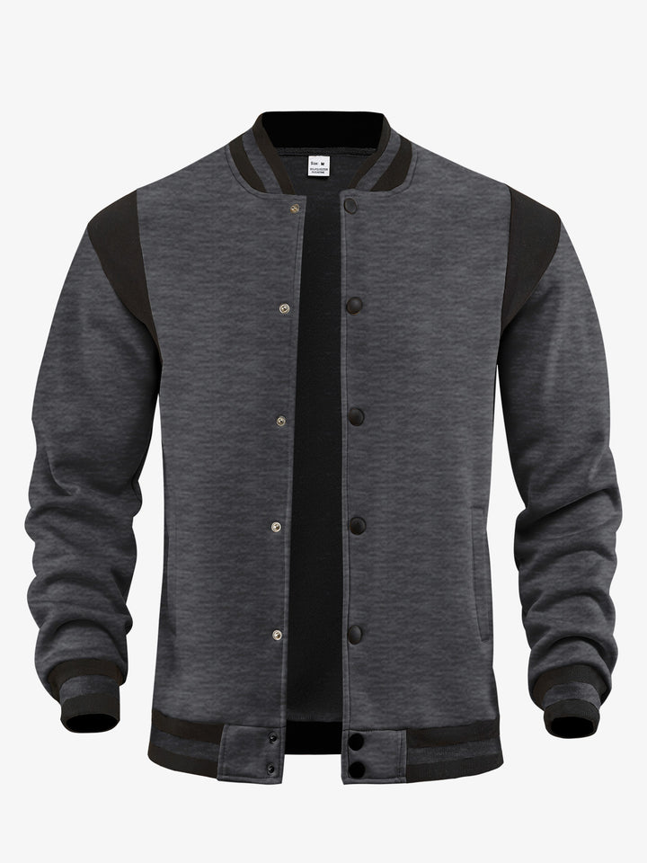 Herren nan legere Baseballjacke in Sweatqualität mit Druckknopfleiste geripptem Kragen und kontrastierendem Schulterbesatz Drune