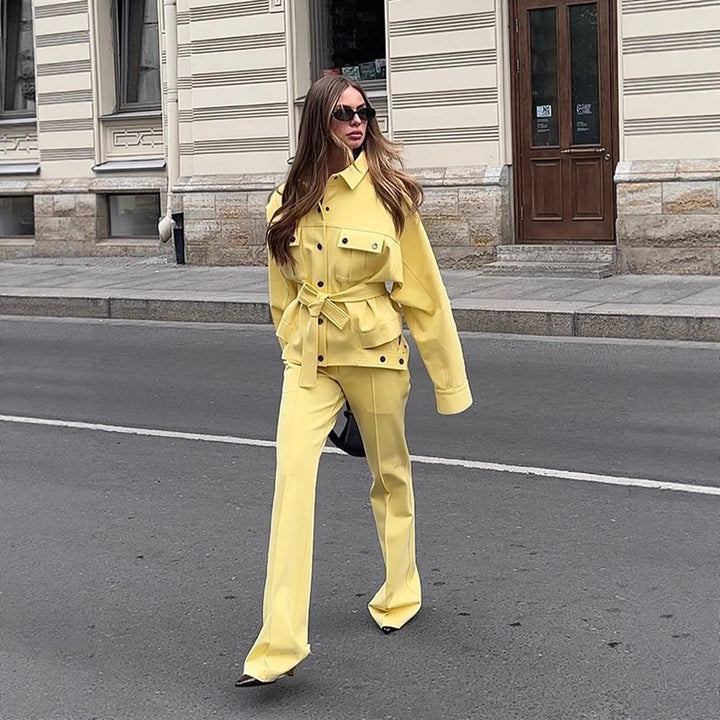Damen modische Oversized Jacke und Pants Set Drune