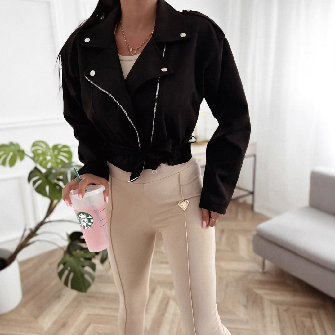Damen Bikerjacke aus hochwertigem Wildlederimitat mit tailliertem Schnitt und seitlichen Reißverschlüssen Drune