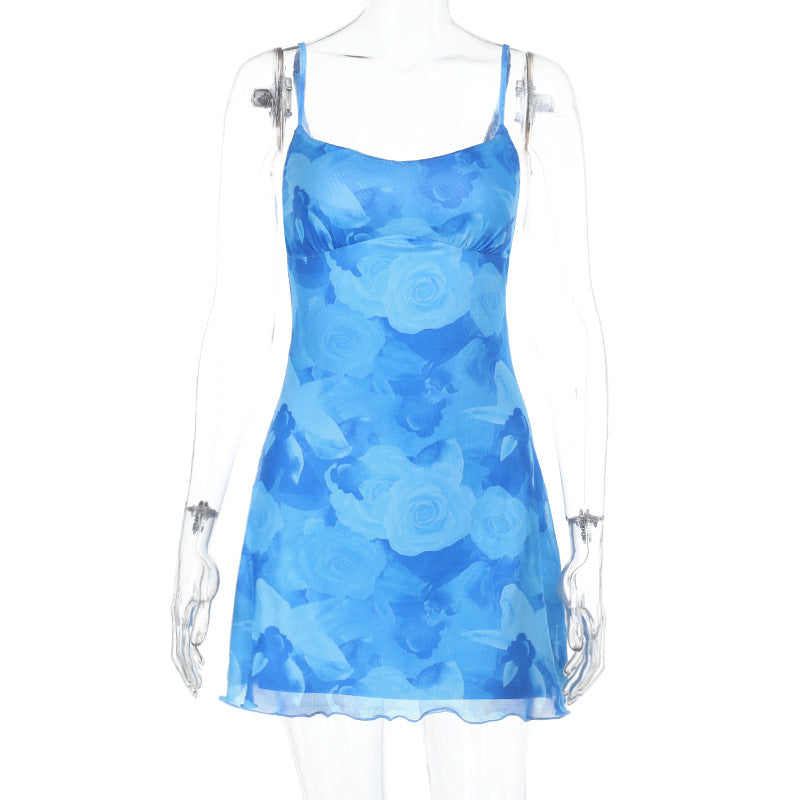 Damen modisches Sommerkleid mit zartem Blumenmuster und verstellbaren Trägern Drune