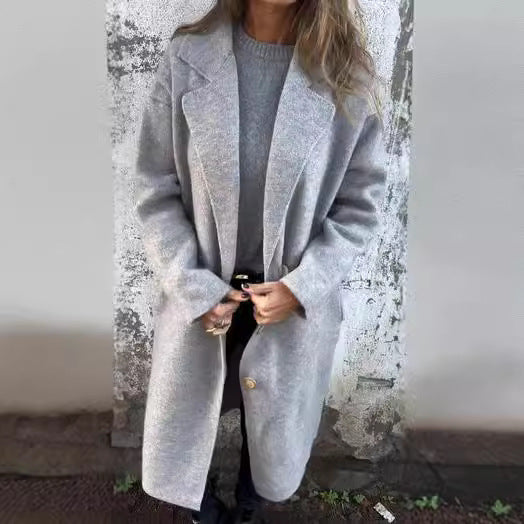 Damen Wollmantel mit modernem Schnitt und großen Knopfdetails Drune
