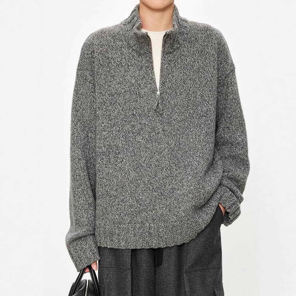 Damen Grobstrickpullover mit hohem Kragen und halber Reißverschluss Drune