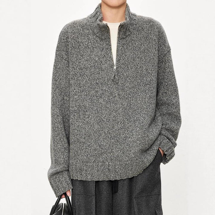 Damen Grobstrickpullover mit hohem Kragen und halber Reißverschluss Drune