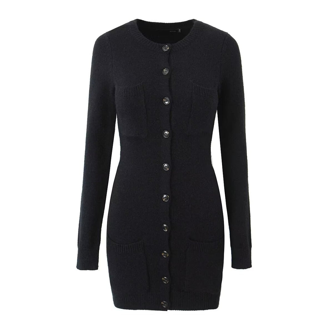 Damen lange Strickjacke mit Taschen und Knopfverschluss Drune
