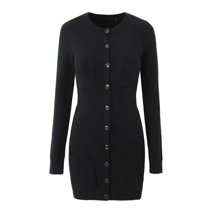 Damen lange Strickjacke mit Taschen und Knopfverschluss Drune