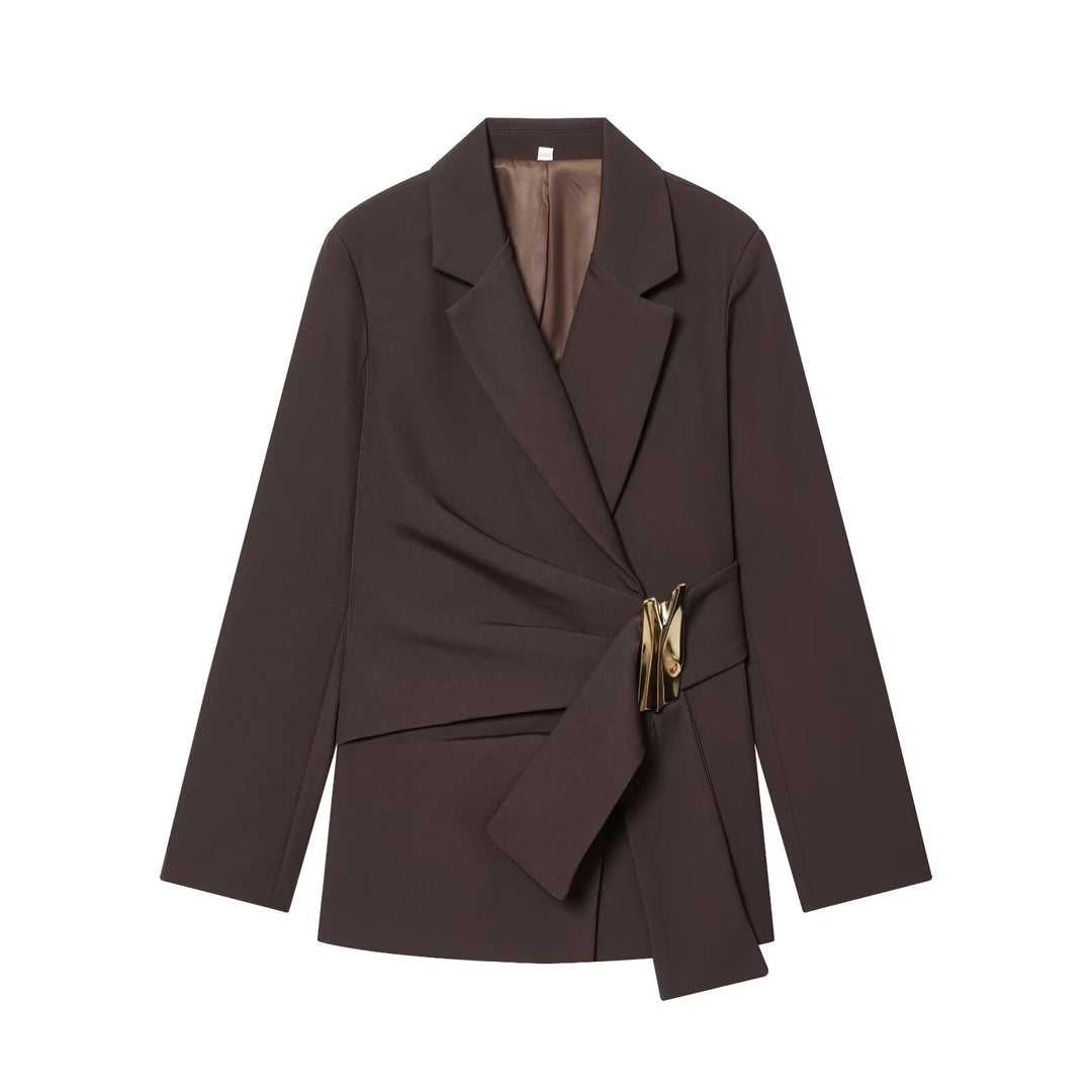 Damen nan elegante High‑Waist Weitbein-Anzughose mit flachem Bund und verdeckter Naht Drune
