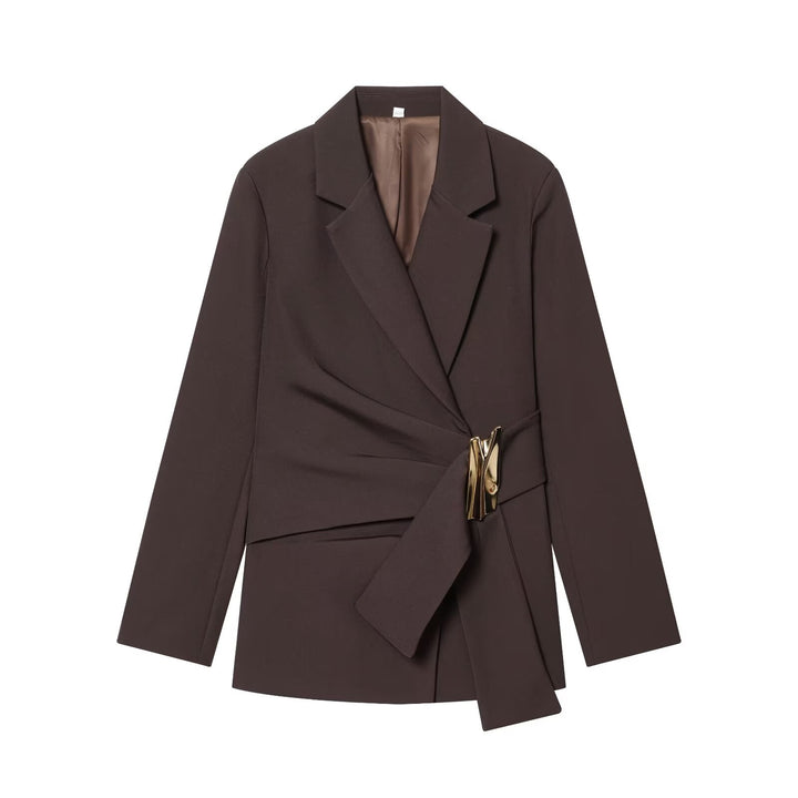 Damen nan elegante High‑Waist Weitbein-Anzughose mit flachem Bund und verdeckter Naht Drune