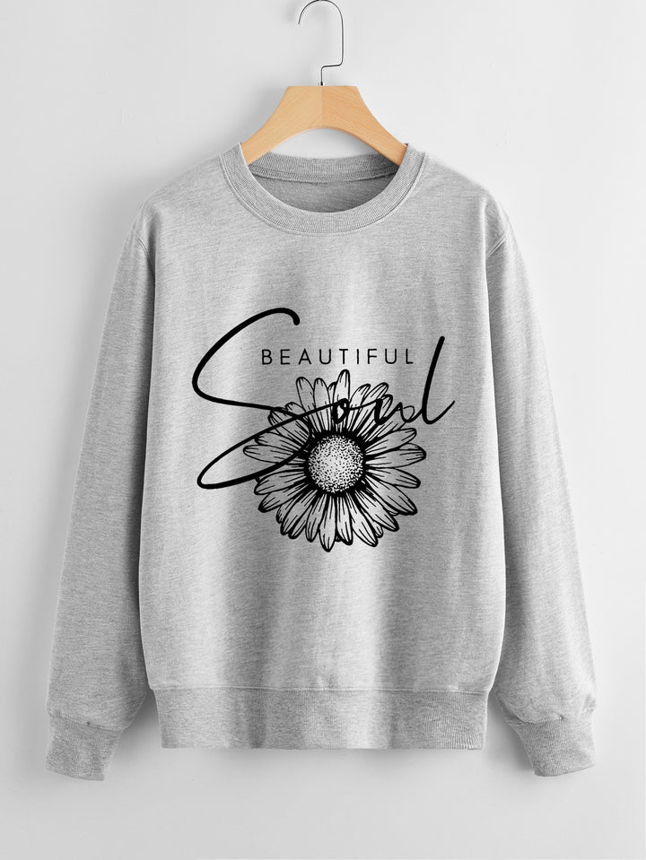 Damen Sweatshirt mit floralem Motiv und inspirierendem Schriftzug Drune