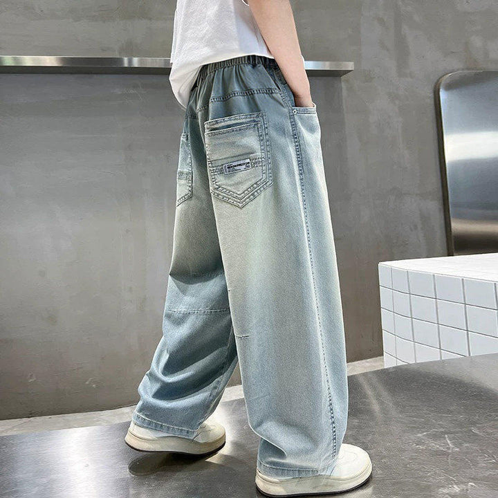 Damen weite lässige Jeans mit elastischem Bund Drune