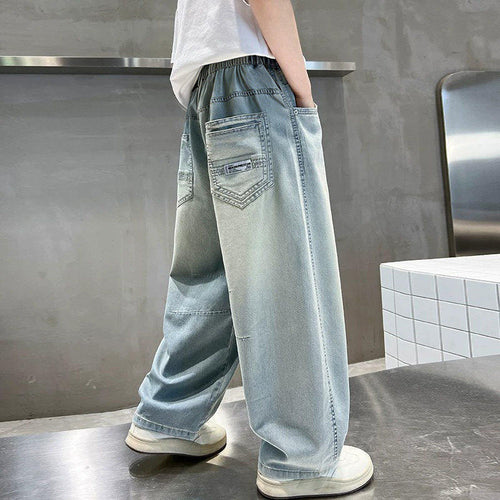 Damen weite lässige Jeans mit elastischem Bund Drune