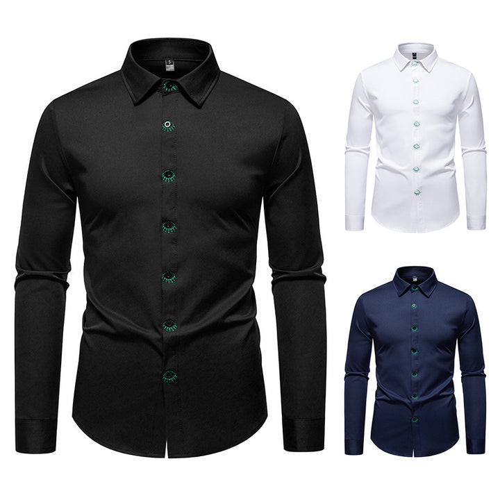 Herren elegantes Langarmhemd mit kreativen Stickdetails Drune