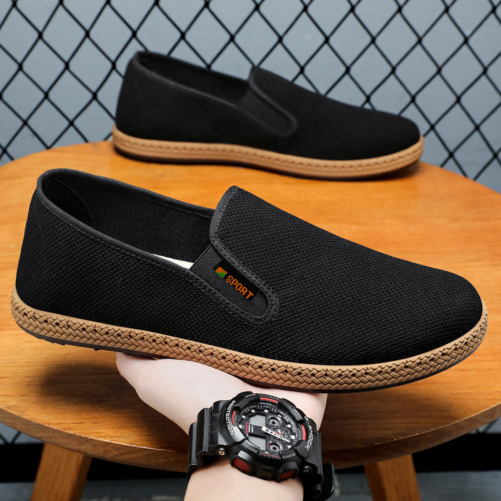 Herren nan leichter Slip-On Freizeitschuh aus atmungsaktivem Strick mit geflochtener Leichtsohle Drune