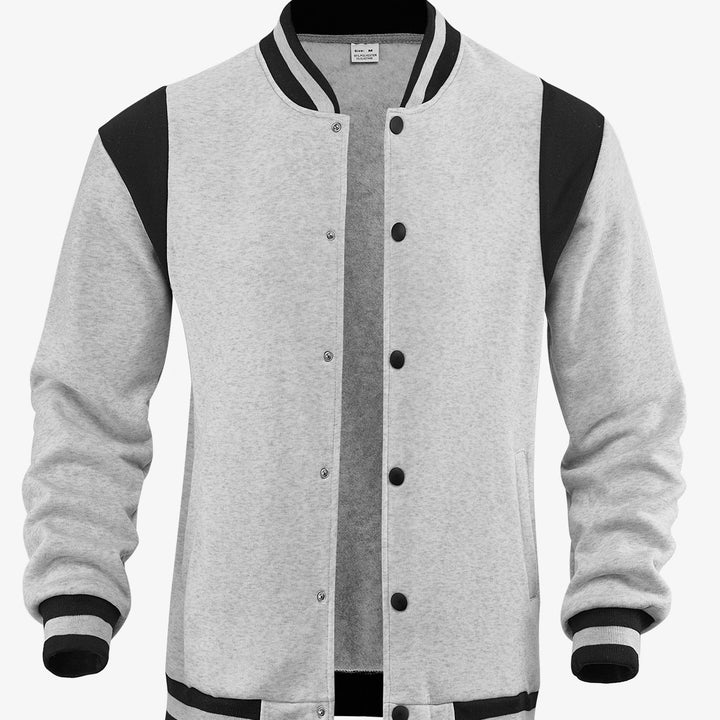 Herren nan legere Baseballjacke in Sweatqualität mit Druckknopfleiste geripptem Kragen und kontrastierendem Schulterbesatz Drune