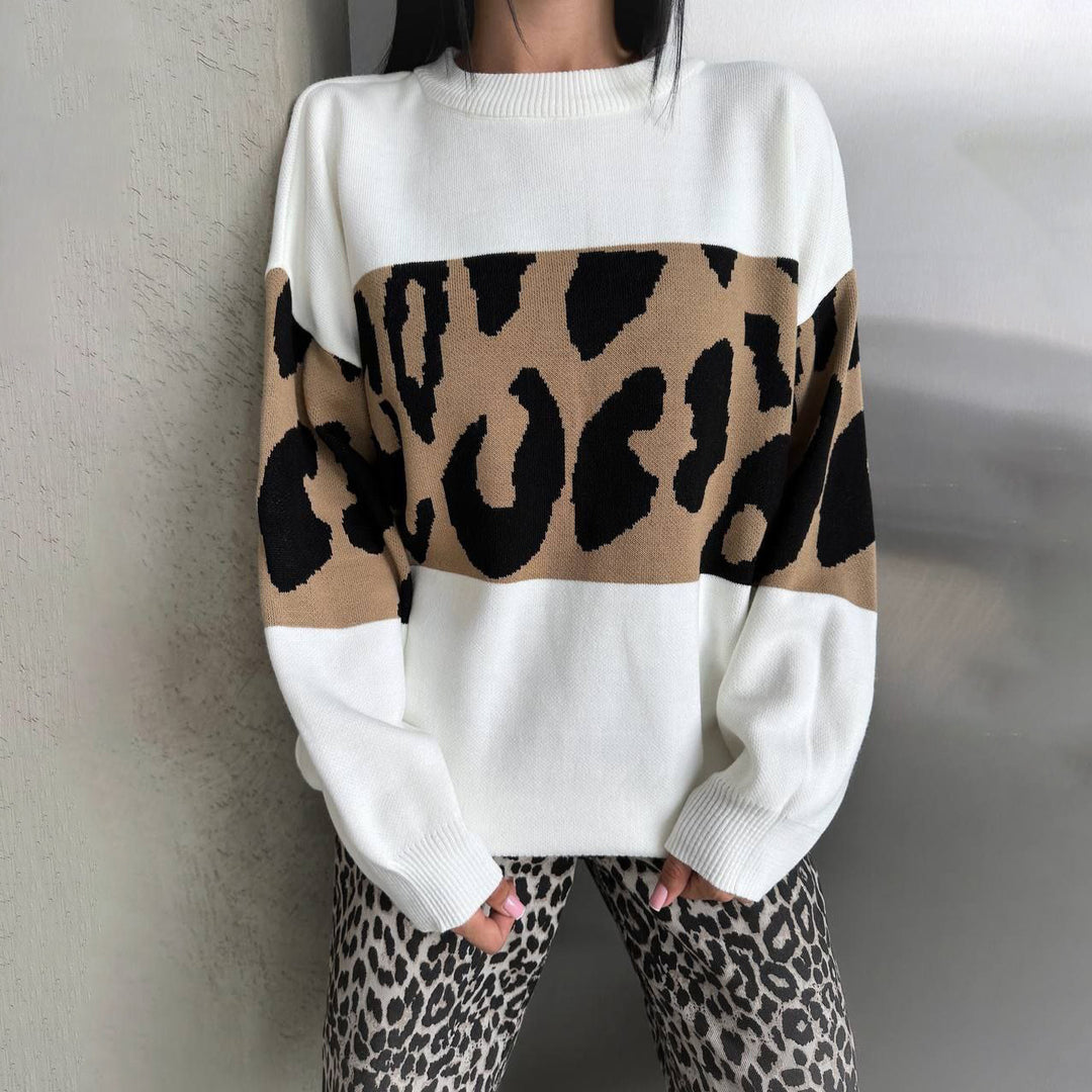 Damen Grobstrickpullover mit modischem Leopardenmuster Drune