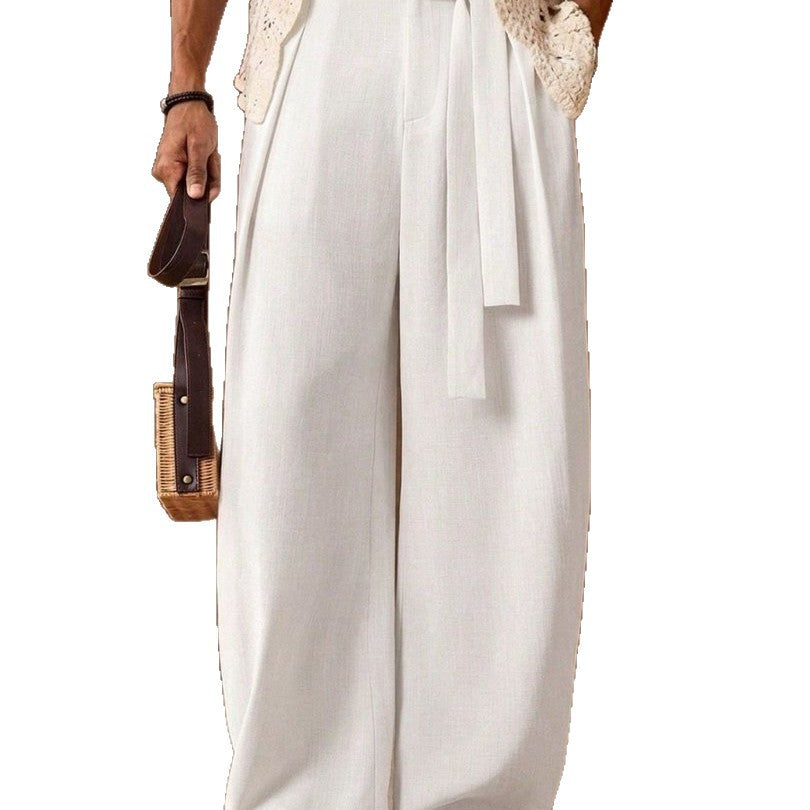 Herren nan weit geschnittene Leinenhose mit hoher Taille und Bindegürtel Drune